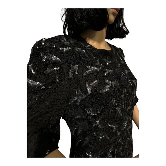 Vintage Y2K Carina Silk Sequenced and beaded long Black formal dress size large - Picture 16 of 16